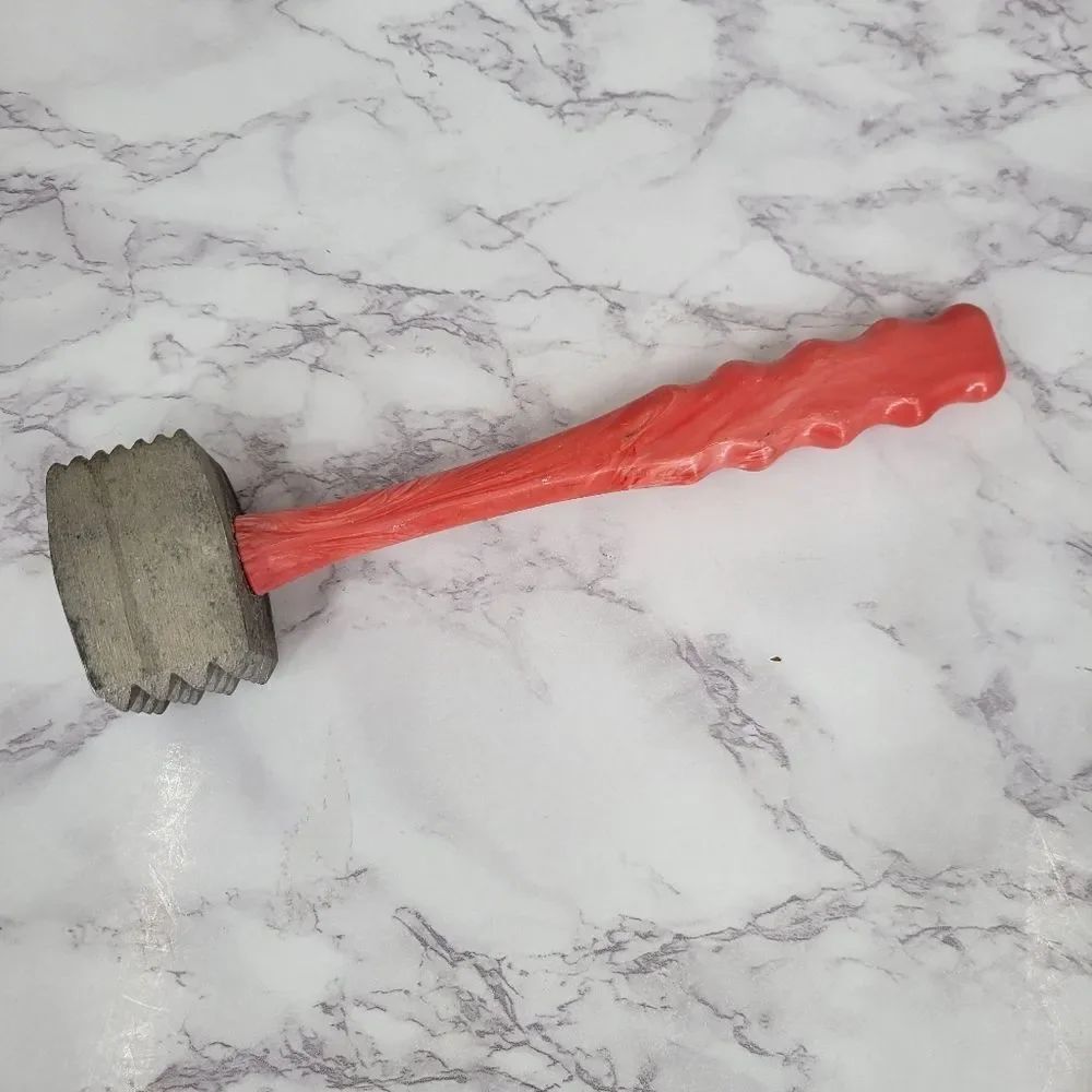 Plasmetal Meat Tenderizer Vintage Pink Bakelite Marblized Plastic Handle